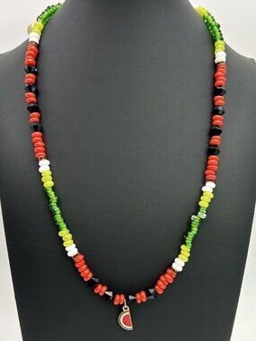 Watermelon Charm Glass Beaded Necklace Colorful Fruit Summer